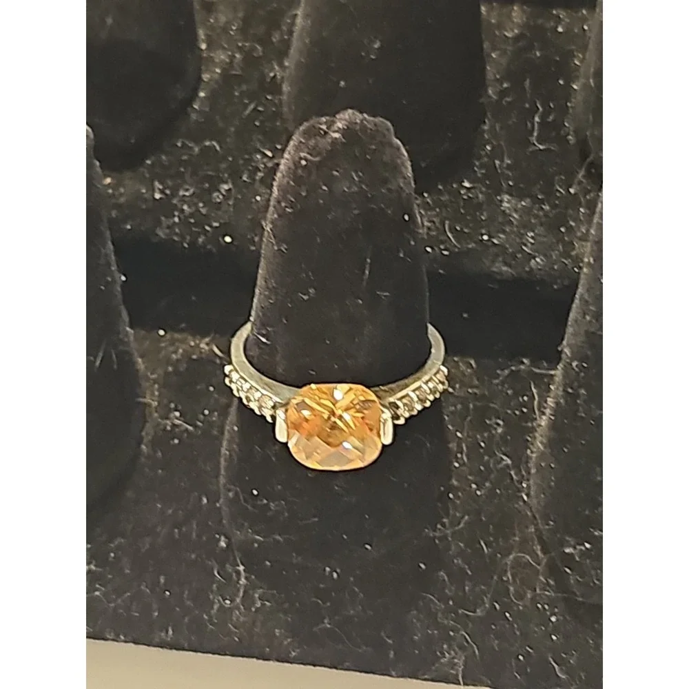 Avon Vintage Women‎ 925 Ring 3ct Peach Colored Stone Clear Accents Sz 9/3.8 Gram